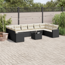vidaXL 11 részes fekete polyrattan kerti ülőgarnitúra párnákkal kerti bútor