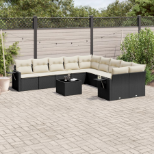 vidaXL 11 részes fekete polyrattan kerti ülőgarnitúra párnákkal kerti bútor