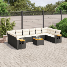 vidaXL 11 részes fekete polyrattan kerti ülőgarnitúra párnákkal kerti bútor