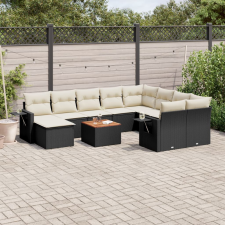 vidaXL 11 részes fekete polyrattan kerti ülőgarnitúra párnákkal kerti bútor