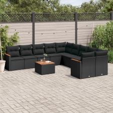 vidaXL 11 részes fekete polyrattan kerti ülőgarnitúra párnákkal kerti bútor
