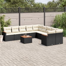 vidaXL 11 részes fekete polyrattan kerti ülőgarnitúra párnákkal kerti bútor