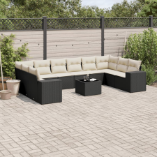 vidaXL 11 részes fekete polyrattan kerti ülőgarnitúra párnákkal kerti bútor