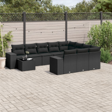 vidaXL 11 részes fekete polyrattan kerti ülőgarnitúra párnákkal kerti bútor