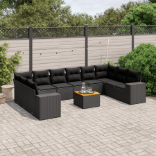 vidaXL 11 részes fekete polyrattan kerti ülőgarnitúra párnákkal kerti bútor