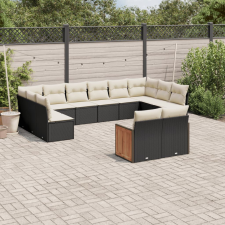 vidaXL 11 részes fekete polyrattan kerti ülőgarnitúra párnákkal kerti bútor