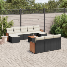 vidaXL 11 részes fekete polyrattan kerti ülőgarnitúra párnákkal kerti bútor