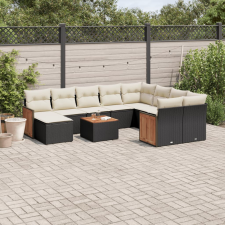 vidaXL 11 részes fekete polyrattan kerti ülőgarnitúra párnákkal kerti bútor