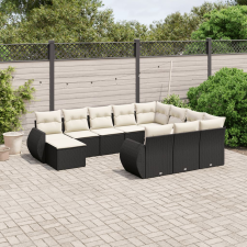 vidaXL 11 részes fekete polyrattan kerti ülőgarnitúra párnákkal kerti bútor