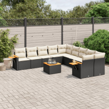 vidaXL 11 részes fekete polyrattan kerti ülőgarnitúra párnákkal kerti bútor