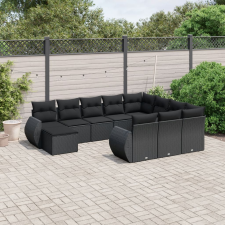 vidaXL 11 részes fekete polyrattan kerti ülőgarnitúra párnákkal kerti bútor
