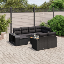 vidaXL 11 részes fekete polyrattan kerti ülőgarnitúra párnákkal kerti bútor