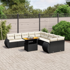 vidaXL 11 részes fekete polyrattan kerti ülőgarnitúra párnákkal kerti bútor