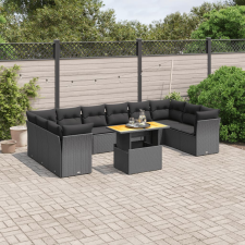 vidaXL 11 részes fekete polyrattan kerti ülőgarnitúra párnákkal kerti bútor