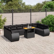 vidaXL 11 részes fekete polyrattan kerti ülőgarnitúra párnákkal kerti bútor