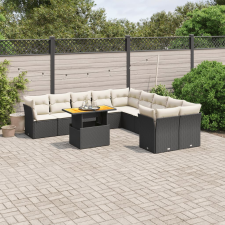 vidaXL 11 részes fekete polyrattan kerti ülőgarnitúra párnákkal kerti bútor