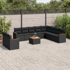 vidaXL 11 részes fekete polyrattan kerti ülőgarnitúra párnákkal kerti bútor