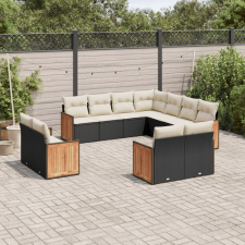 vidaXL 11 részes fekete polyrattan kerti ülőgarnitúra párnákkal kerti bútor