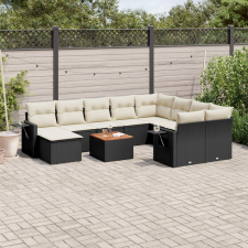 vidaXL 11 részes fekete polyrattan kerti ülőgarnitúra párnákkal kerti bútor