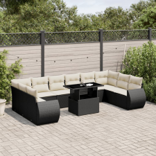 vidaXL 11 részes fekete polyrattan kerti ülőgarnitúra párnákkal kerti bútor