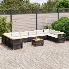 vidaXL 11 részes fekete polyrattan kerti ülőgarnitúra párnákkal kerti bútor