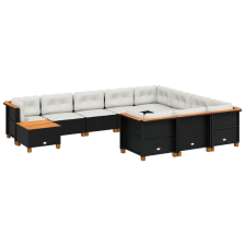 vidaXL 11 részes fekete polyrattan kerti ülőgarnitúra párnákkal kerti bútor