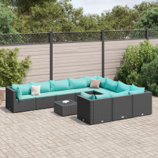 vidaXL 11 részes fekete polyrattan kerti ülőgarnitúra párnákkal kerti bútor