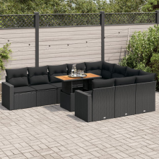 vidaXL 11 részes fekete polyrattan kerti ülőgarnitúra párnákkal kerti bútor