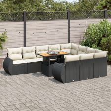 vidaXL 11 részes fekete polyrattan kerti ülőgarnitúra párnákkal kerti bútor