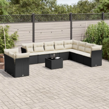 vidaXL 11 részes fekete polyrattan kerti ülőgarnitúra párnákkal kerti bútor