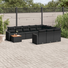 vidaXL 11 részes fekete polyrattan kerti ülőgarnitúra párnákkal kerti bútor