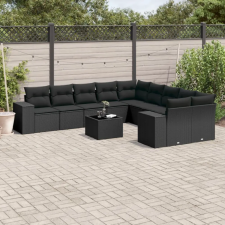 vidaXL 11 részes fekete polyrattan kerti ülőgarnitúra párnákkal kerti bútor