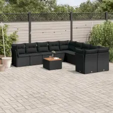 vidaXL 11 részes fekete polyrattan kerti ülőgarnitúra párnákkal kerti bútor
