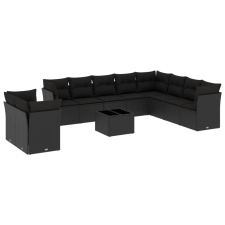 vidaXL 11 részes fekete polyrattan kerti ülőgarnitúra párnákkal (3217865) kerti bútor