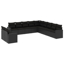 vidaXL 11 részes fekete polyrattan kerti ülőgarnitúra párnákkal (3219175) kerti bútor