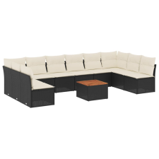 vidaXL 11 részes fekete polyrattan kerti ülőgarnitúra párnákkal (3223795) kerti bútor