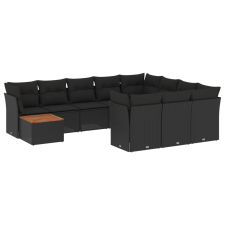 vidaXL 11 részes fekete polyrattan kerti ülőgarnitúra párnákkal (3223843) kerti bútor