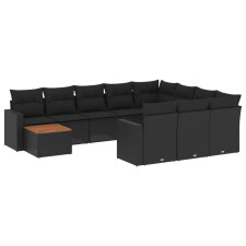 vidaXL 11 részes fekete polyrattan kerti ülőgarnitúra párnákkal (3224305) kerti bútor