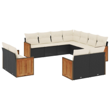 vidaXL 11 részes fekete polyrattan kerti ülőgarnitúra párnákkal (3226497) kerti bútor