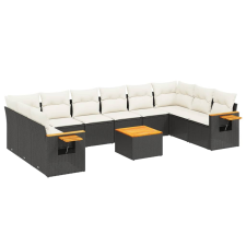 vidaXL 11 részes fekete polyrattan kerti ülőgarnitúra párnákkal (3227169) kerti bútor