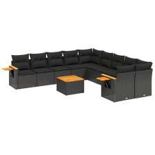 vidaXL 11 részes fekete polyrattan kerti ülőgarnitúra párnákkal (3227196) kerti bútor