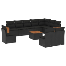 vidaXL 11 részes fekete polyrattan kerti ülőgarnitúra párnákkal (3227756) kerti bútor