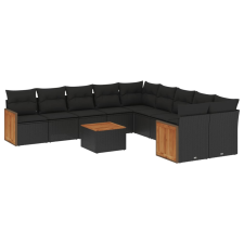 vidaXL 11 részes fekete polyrattan kerti ülőgarnitúra párnákkal (3228036) kerti bútor