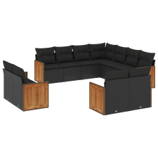 vidaXL 11 részes fekete polyrattan kerti ülőgarnitúra párnákkal (3228176) kerti bútor