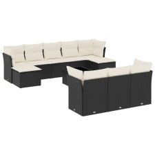 vidaXL 11 részes fekete polyrattan kerti ülőgarnitúra párnákkal (3250175) kerti bútor