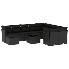 vidaXL 11 részes fekete polyrattan kerti ülőgarnitúra párnákkal (3250434) kerti bútor