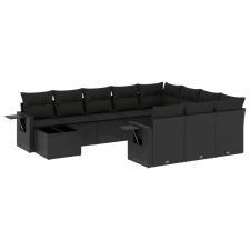vidaXL 11 részes fekete polyrattan kerti ülőgarnitúra párnákkal (3253062) kerti bútor