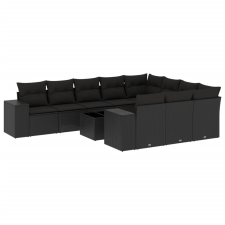 vidaXL 11 részes fekete polyrattan kerti ülőgarnitúra párnákkal (3255432) kerti bútor
