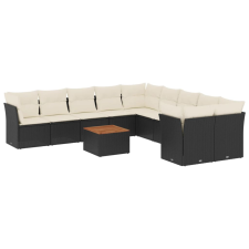 vidaXL 11 részes fekete polyrattan kerti ülőgarnitúra párnákkal (3256182) kerti bútor