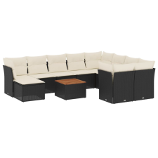 vidaXL 11 részes fekete polyrattan kerti ülőgarnitúra párnákkal (3256301) kerti bútor